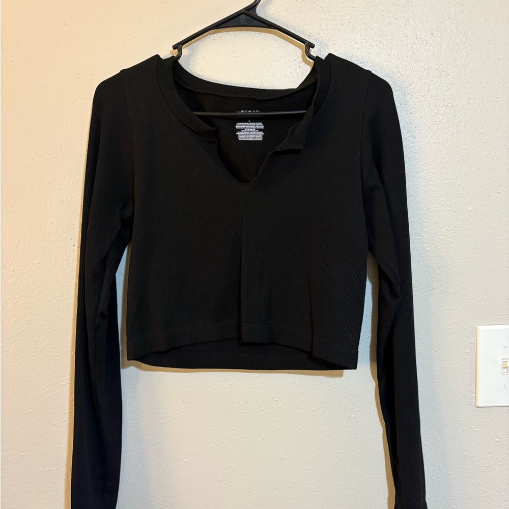 Wild Fable Black Long Sleeve Crop Top